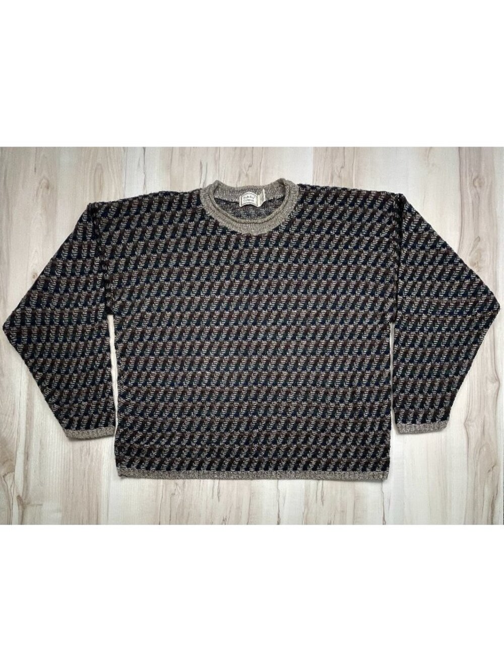 VTG BUGLE BOY COMPANY Mens XL Houndstooth Beige Pullover SWEATER Grandpacore EUC